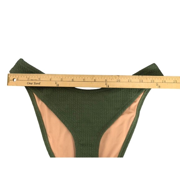 New! J.CREW Textured Curved Waist Cheeky Bikini Bottom Size Med Safari Green - Picture 2 of 8